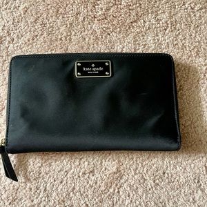 Kate Spade black nylon large zip around wallet
